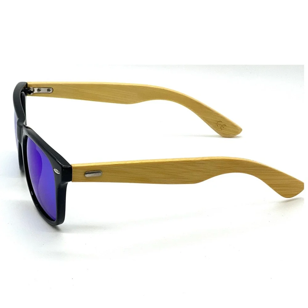 Bamboo Sunglasses‎ Mirrored Lens Wood Frame Trendy Fashion Shades Retro Classic